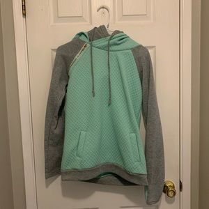 Double hood patterned mint/gray sweatshirt